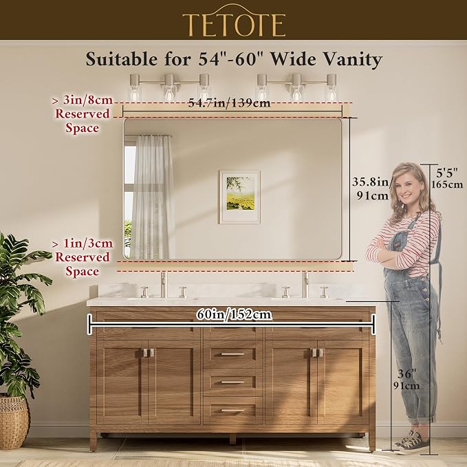 TETOTE 55 x 36 inch Brushed Nickel Mirror - Image 8