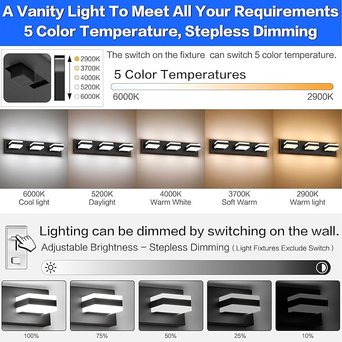 SOLFART Bathroom Light, 5 Color Temperature LED Bathroom Vanity Fixtures - Image 2