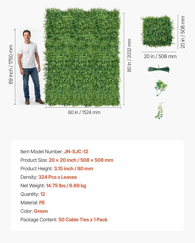 VEVOR Artificial Plant Wall, Sun Protection Greenery Backdrop Privacy Hedge - Image 7