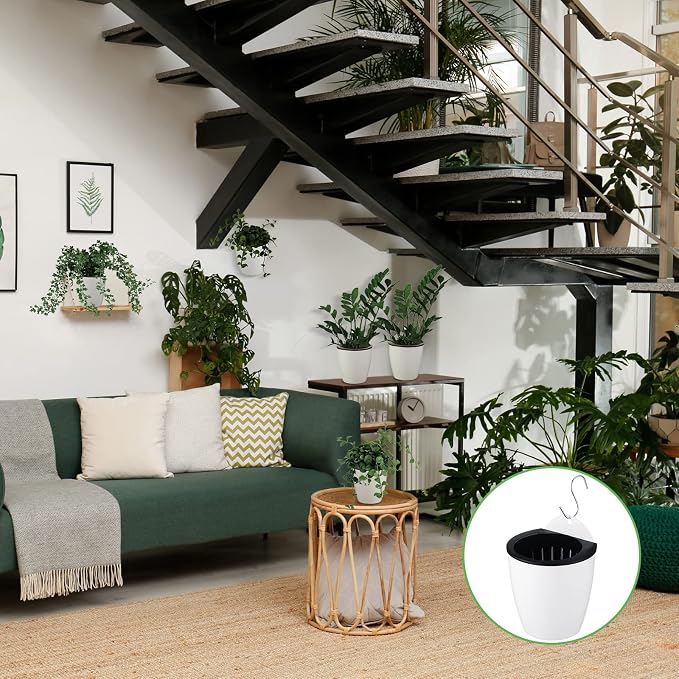 Yungyan 20 Sets 5" Self Watering Hanging Planter White Lazy Flower Pots Plastic - Image 2