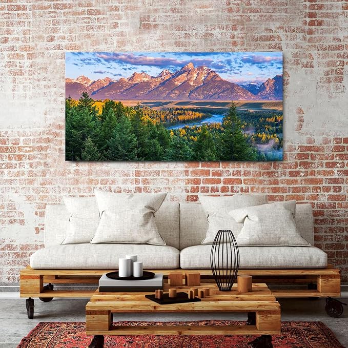 Grand Teton Mountain Wall Art Sunset Nature National Park Posters Oxbow Bend - Image 2