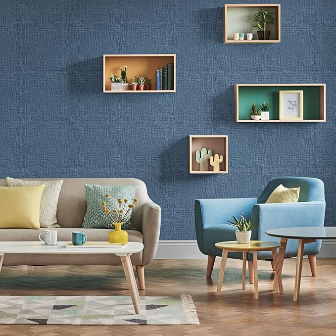 Blue Wallpaper Grasscloth Peel and Stick Wallpaper 17.7inch x 196.8inch - Image 3
