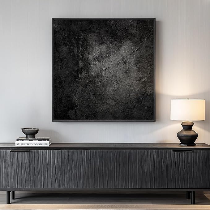 Framed Black Abstract Wall Art, Modern Canvas Prints Paintings Artwork by Cuspin