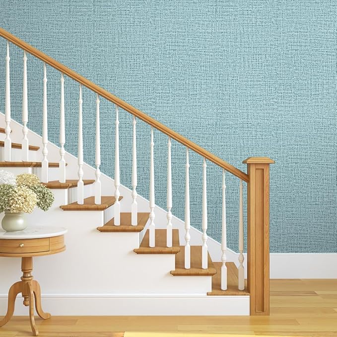 Teal Wallpaper Grasscloth Peel and Stick Wallpaper 17.7inch x 393.7inch Teal - Image 9
