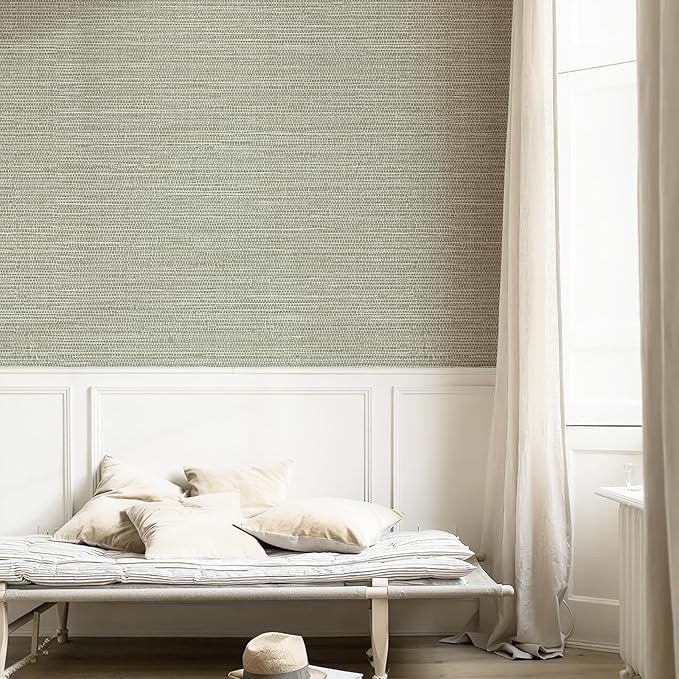Simon&Siff Textured Grasscloth Peel and Stick Wallpaper 17.7"x394" Neutral Faux - Image 3