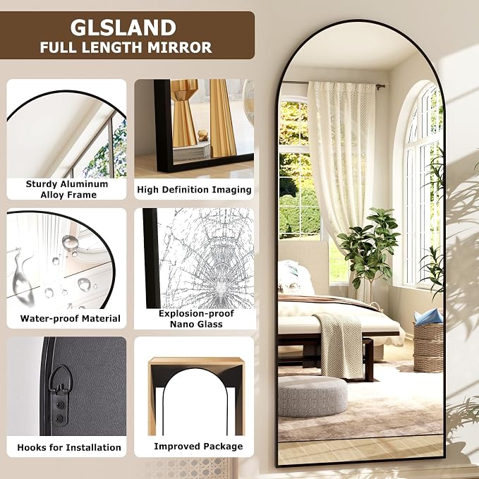 GLSLAND-21x64 inch Arched Full Length Mirror-Aluminum Alloy Frame High - Image 4