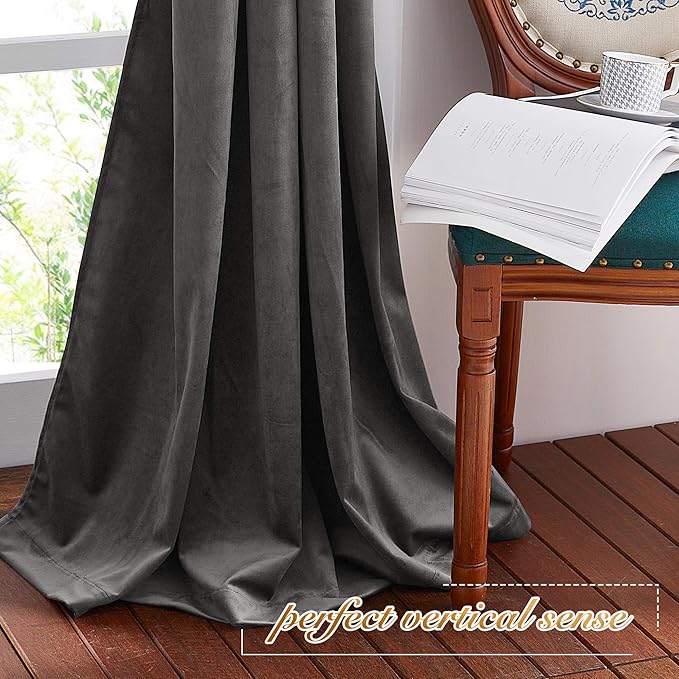 NICETOWN Living Room Grey Velvet Curtains, Sound and Sunlight Reducing Heavy - Image 7