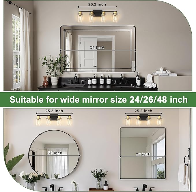 DORESshop Bathroom Light Fixtures, 4-Light Black and Gold Bathroom Lighting - Image 2