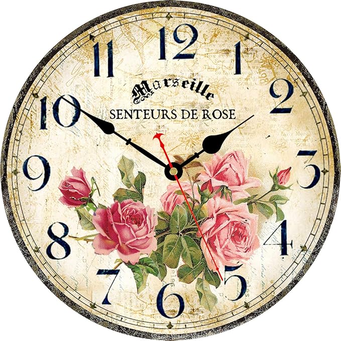 Home Clock 14 Inch Silent Non-Ticking Quartz Movement Wooden Wall Clock Round by Toudorp