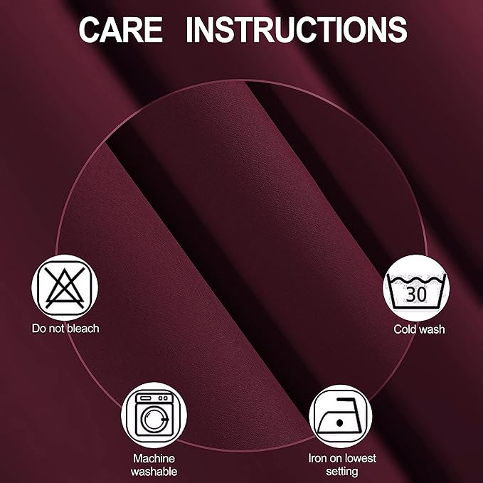 LEMOMO Blackout Curtains 52 x 45 inch/Burgundy Red Curtains Set of 2 - Image 4
