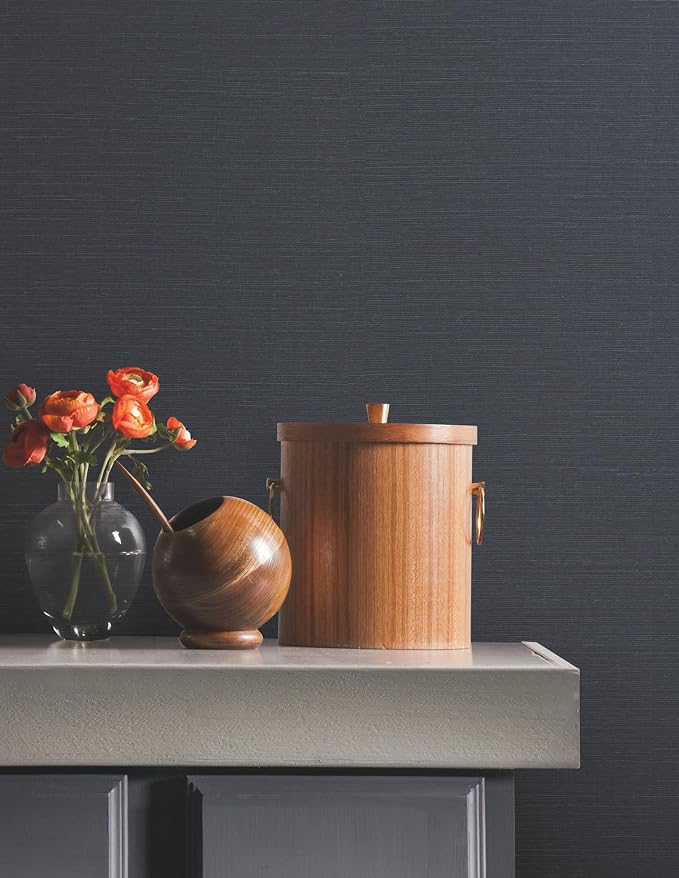 York Wallcoverings Natural Sisal Navy Peel and Stick Grasscloth Wallpaper - Image 2