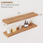 Floating Shelves for Wall Decor, Rustic Solid Elm Wood Live Edge Floating - Image 2