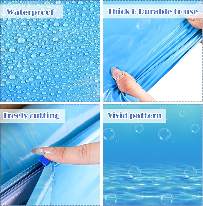 Kochorie 54 Inch x 100 Ft Ocean Waves Plastic Tablecloth Roll in Slide Cutter - Image 3