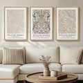 Framed Large William Morris Canvas Wall Art Set of 3, Vintage Neutral Botanical by Cuspin