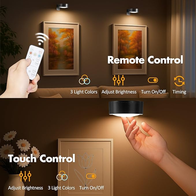 3Pcs Picture Lights for Wall Battery Operated, Magnetic Led Painting Light - Image 5