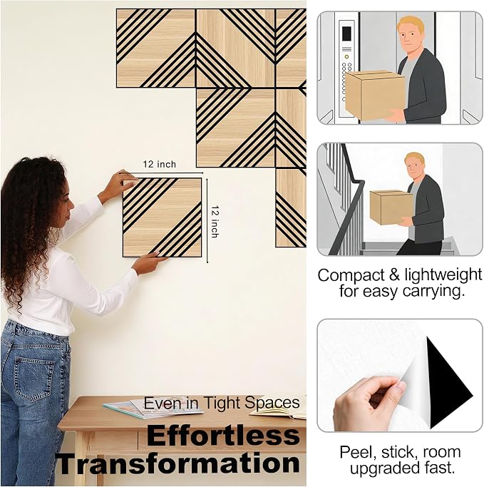 Mollywell Acoustic Panels, PVC Wood-Grain Decor, 12x12 Inch Carved Pattern - Image 5