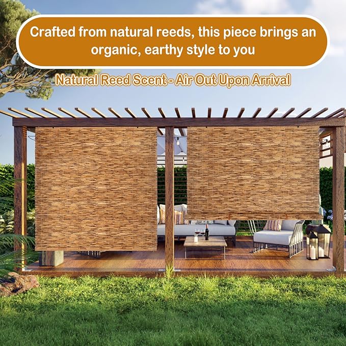 DoubleFill 2 Pcs Bamboo Shades Outdoor Reed Roll Up Blinds 72" W x 72" H - Image 5