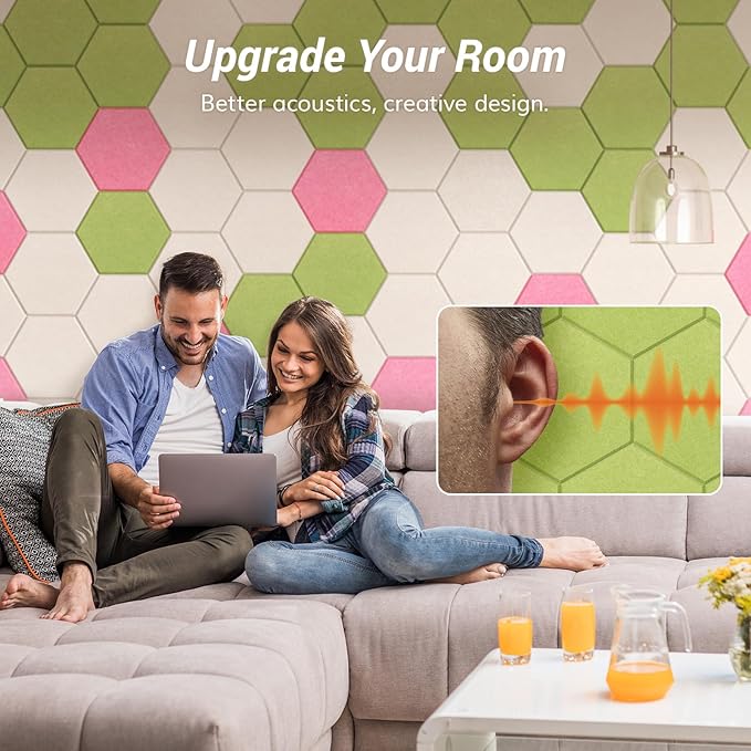 12 Pack High Density Hexagon Acoustic Panels, TONOR 12"x 10"x 0.4" Soundproof - Image 3