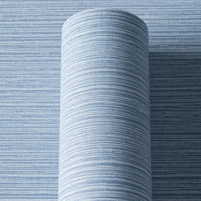 Grasscloth Textured Wallpaper Blue Peel and Stick 24inX393in Fabric Wall Paper - Image 3