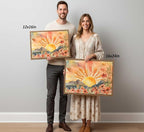 Framed Boho Sun Canvas Wall art Mid-Century Modern Abstract Bohemian Sunset in - Image 6