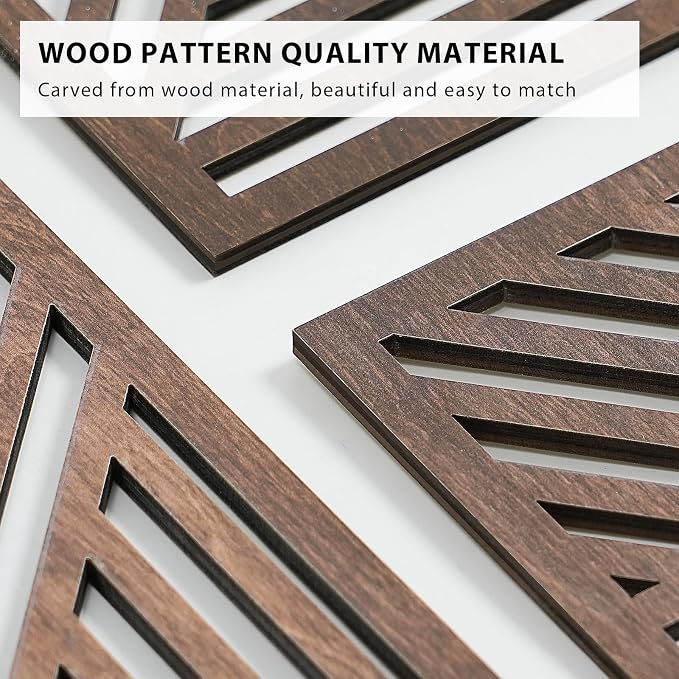 VIYYIEA Boho Solid Wood Carved Wall Art Set of 3, Geometric Minimalist Wooden - Image 3