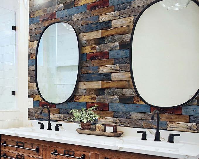 FLFK Faux Wood Bricks Wallpaper Peel and Stick Wood Grain Wall Paper - Image 5