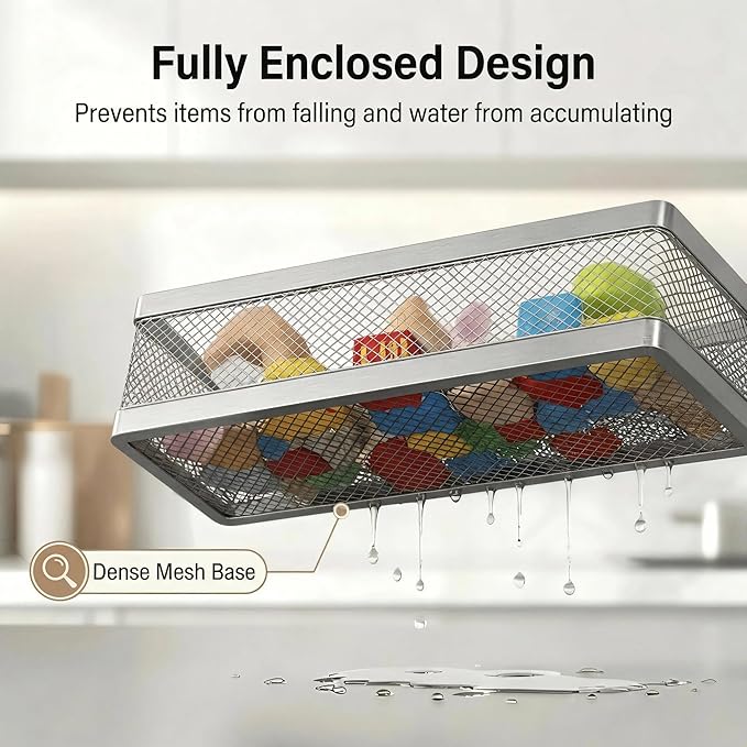 PUSDON 5-in-1 16.5" Extra Long Slim Wall Mount Wrapped Mesh Kitchen Organizer & - Image 3