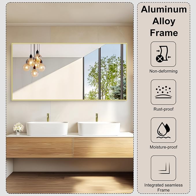 KOCUUY Large Gold Bathroom Mirror, 60x30 inch Rectangular Mirror - Image 7