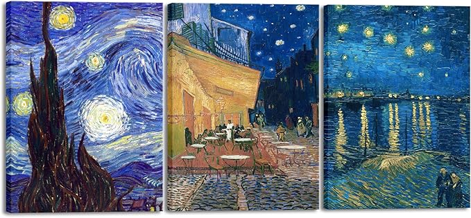 Wieco Art Large 3 Panels Canvas Prints of Vincent Van Gogh Paintings by WiecoArt