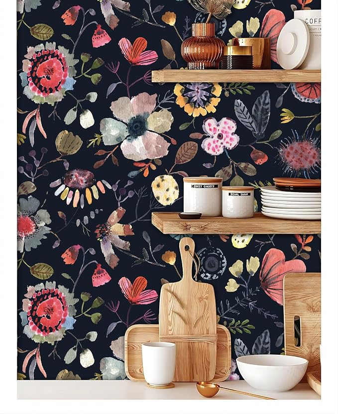 Wallpaper Peel and Stick Floral Wall Paper Removable Waterproof Blue/Red/Yellow - Image 3