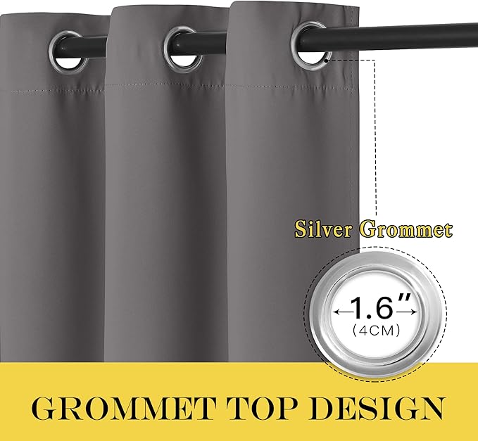 NICETOWN Grey Blackout Curtain 54 inches Long, Grommet Room Darkening Thermal - Image 2