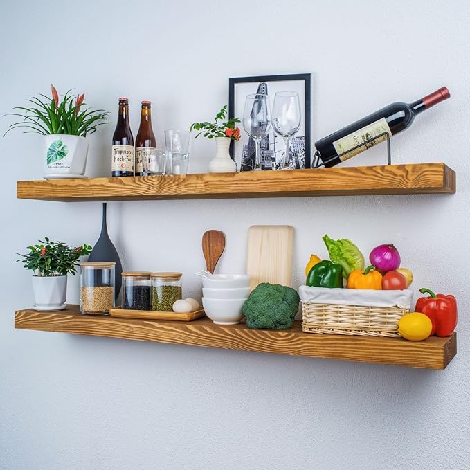 Rusitc Floating Shelves 60 inch Long 8 "deep Set of 2, Heavy Duty Wood Wall by xwne