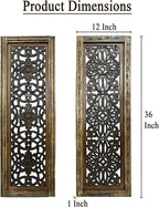 Floral Hand Carved Wooden Wall Panels Set of 2, Rustic Brown Decorative Wall Art - Image 10