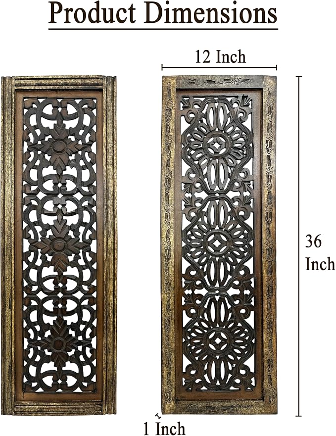 Floral Hand Carved Wooden Wall Panels Set of 2, Rustic Brown Decorative Wall Art - Image 10