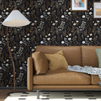 Extra Long Moody Floral Wallpaper Peel and Stick, 17.5In x 393In Black Dark - Image 4