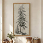 Large Framed Vertical Vintage Pine Tree Wall Art by Cuspin
