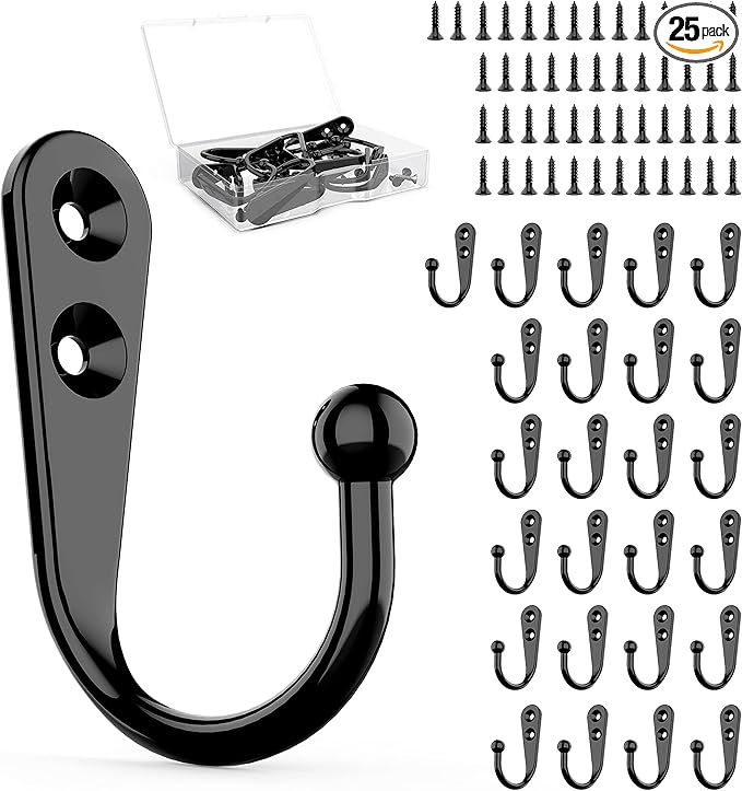 ZAYBOD 25 Pcs Black Wall Mounted Coat Hooks, Hanger Hook by ZAYBOD