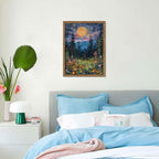 Framed Nature Forest Canvas Wall Art, Full Moon above Wildflowers and Woodland - Image 8