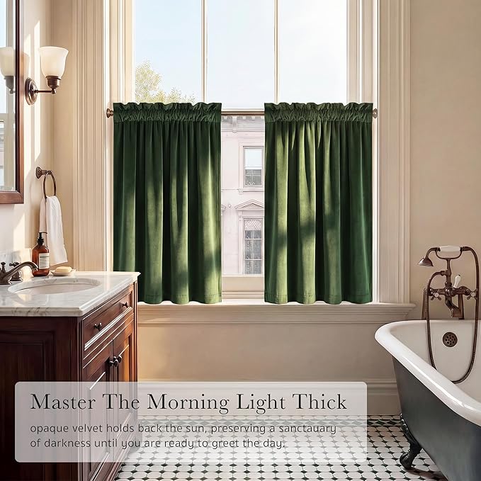 NICETOWN Olive Green Velvet Valance Curtains - Image 4