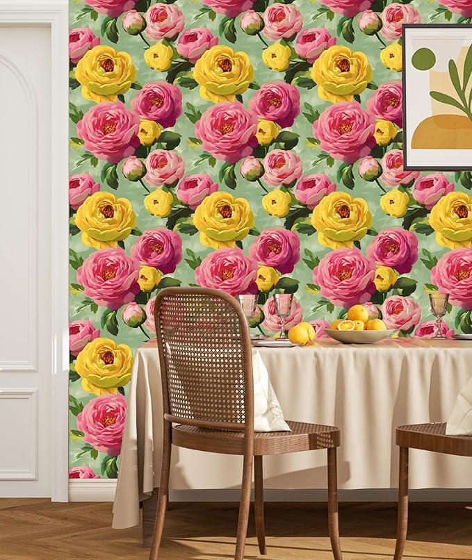 BOKEBEVE Colorful Floral Wallpaper Stick and Peel Vibrant Wall Paper Modern - Image 2