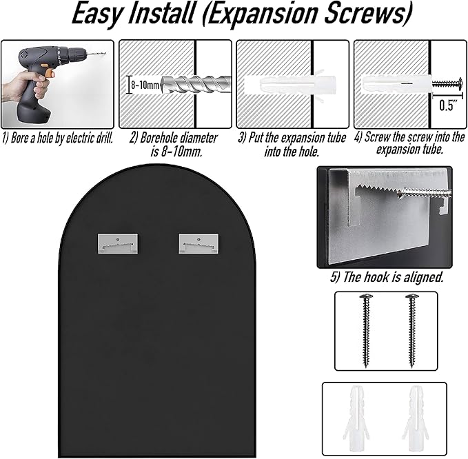 SCWF-GZ 36x24 Arch Mirror Rectangle Full Length Wall Mounted Hanging or Against - Image 6