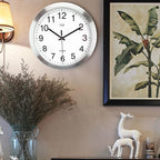 HITO 12 Inch Silent Wall Clock Battery Operated Non Ticking Glass Cover Silver - Image 8