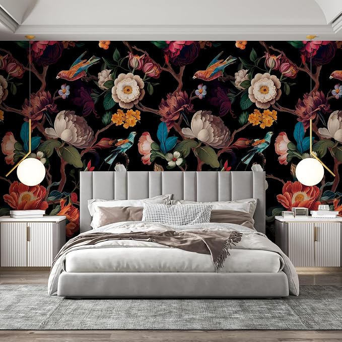 Zeeko Floral Peel and Stick Wall Mural Black Flower Wallpaper - Image 5