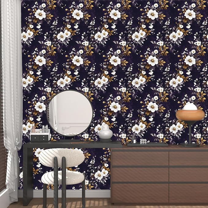 Vintage Floral Wallpaper Peel and Stick Purple White Flowers Contact Paper - Image 7
