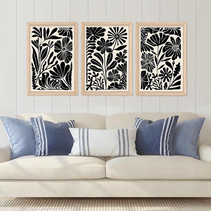 YWJKWLGS Abstract Floral Wall Art Set of 3, 16x24 Inch Black Boho Flower Prints - Image 4