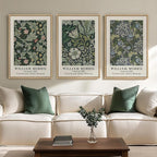 Large Framed William Morris Green Wall Art, 3 Piece Vintage Floral Canvas Prints by Cuspin