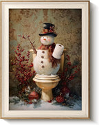 VIYYIEA Winter Framed Wall Art for Living Room, Snowman in Bathroom Canvas by VIYYIEAART
