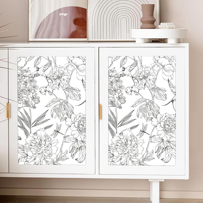 Jiffdiff White and Black Wallpaper Peel and Stick Sketched Peony Floral - Image 3