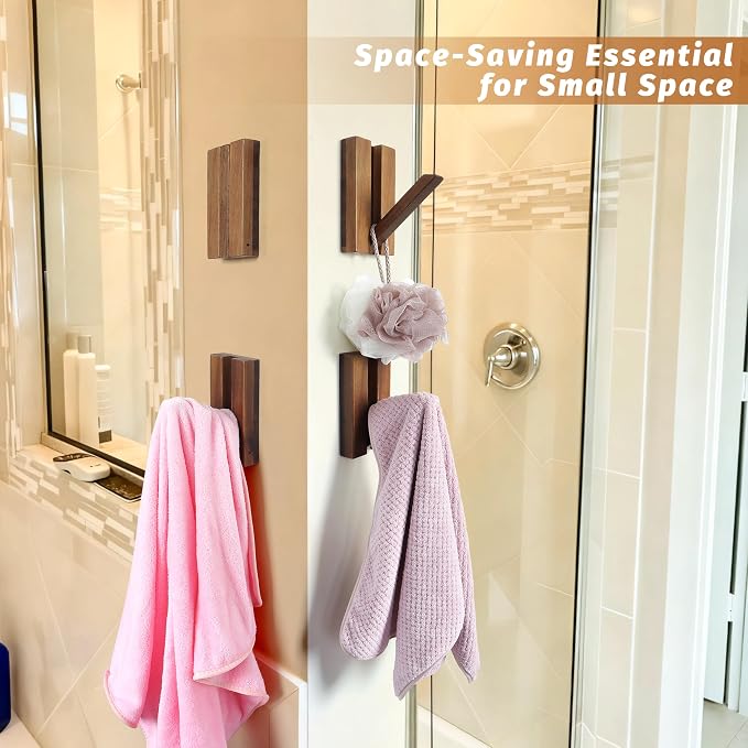 Foldable Wall Hooks 4Pack: Rustic Wooden Coat Hooks Mounted - Image 6