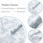 Ismoon Vintage Floral Peel and Stick Wallpaper White and Blue Wallpapaer - Image 2